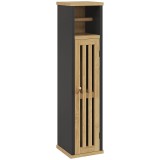 HOMCOM Dulap de Baie Subțire din Bambus, Dulap de Depozitare cu Bară Detașabilă, Raft Reglabil și Ușă, 18x18x75 cm, Negru | Aosom Romania