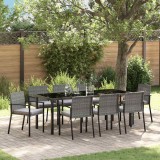 Set de mese de grădină 9 piese gri rattan polimeric