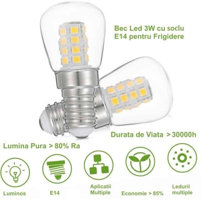 Bec E14 LED 3W pentru frigider -20C +45 230-038 foto