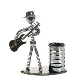 Suport birou metalic cu statueta muzician si spatiu pentru pixuri