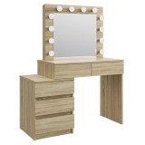 Masa de toaleta Adele cu oglinda LED, 5 sertare, 113x47x142 cm, sonoma