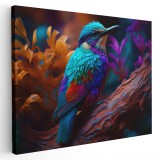 Tablou pasare pasari albastra ocru albastru mov 1671 Tablou canvas pe panza CU RAMA 50x70 cm