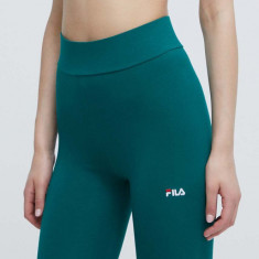 Fila pantaloni scurti femei, culoarea verde, neted, high waist