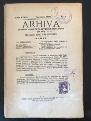 Arhiva - Organul Societatii Istorico-Filologice Anul XXXVII Ianuarie 1930 No. 1 foto