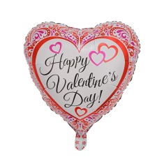 Balon din folie metalizata, flippy, figurina inimioara, model happy valentine&#039;s day, tematica iubire, 45 cm, ambalaj individual, pai inclus, umflare c
