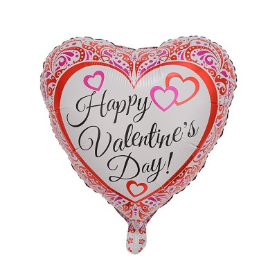 Balon din folie metalizata, flippy, figurina inimioara, model happy valentine&amp;#039;s day, tematica iubire, 45 cm, ambalaj individual, pai inclus, umflare c foto