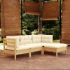 VidaXL Set mobilier grădină cu perne, 4 piese, crem, lemn de pin 3096346