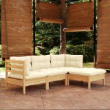VidaXL Set mobilier grădină cu perne, 4 piese, crem, lemn de pin 3096346