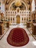 Cumpara ieftin Covor Oval Bisericesc Lotos 15066-210, Marime 80 x 150 cm, Grena, Rosu, Inaltime Fir 8 mm, Antialergic, Polipropilena, Manastire, Biserica, Altar, Nao