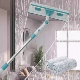 Stergator pentru geamuri, cu 2 lavete din microfibra, rotativ 180&deg;, maner telescopic reglabil, dimensiuni 1-1.7m x 0.3m, din metal si plastic, gri