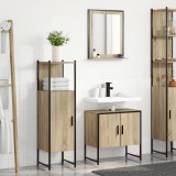 Set de mobilă baie vidaXL 3 Piese Stejar Sonoma Lemn Prelucrat, Oglindă baie vidaXL cu raft Stejar Sonoma 50x12x60 cm Lemn Prelucrat