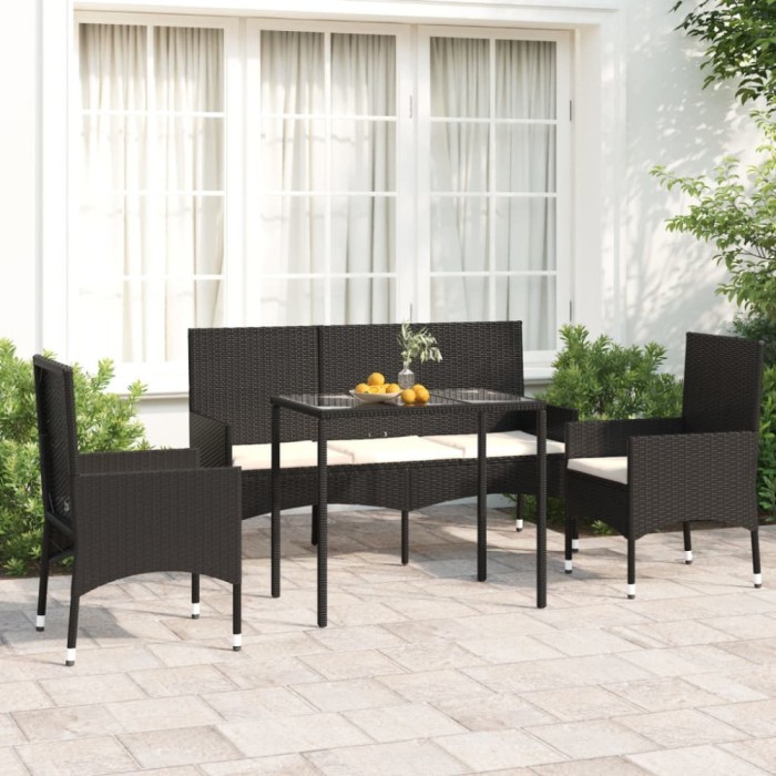 Gossi set mobilier relaxare gradina 4 piese cu perne poliratan negru