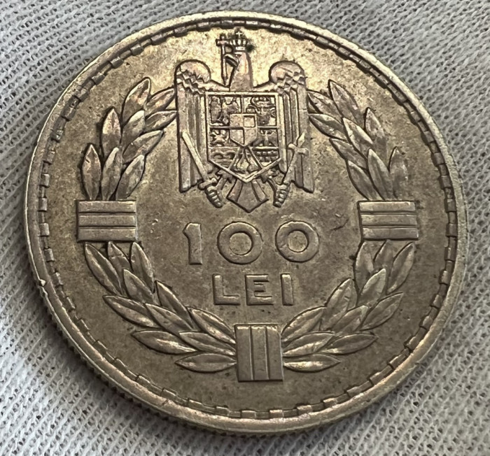 100 Lei 1932 Londra, Argint, Romania, a UNC, Patina