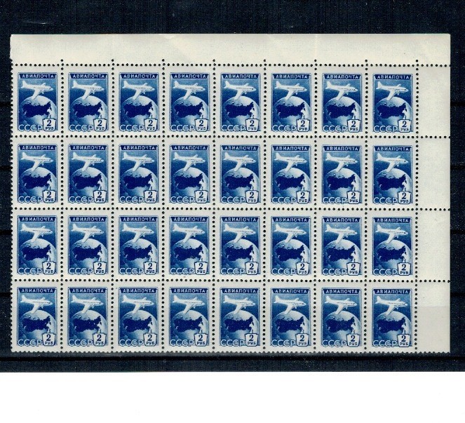 URSS 1955 - Posta aeriana, avion, Mi.No.1762A bloc de 32 marci neuzate