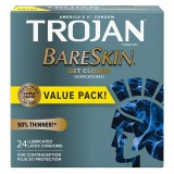 Prezervative Trojan Bareskin, latex ultra subțire, lubrifiate, 24 buc.