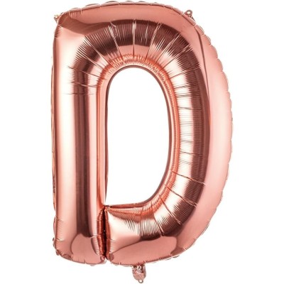 Balon folie metalizata litera d, flippy, 100 cm, umflati cu heliu sau aer, ambalaj individual, pai inclus, rose gold foto