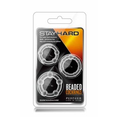 Stay Hard Beaded Cockrings Clear - Set 3 Inele din Silicon cu Bile