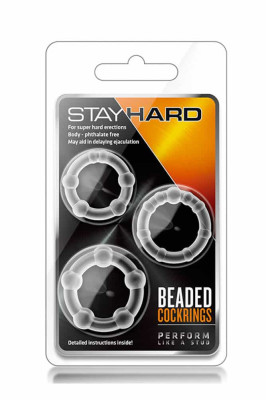Stay Hard Beaded Cockrings Clear - Set 3 Inele din Silicon cu Bile foto