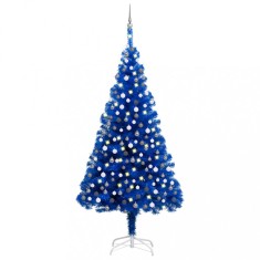vidaXL Brad Crăciun pre-iluminat cu set globuri, albastru, 210 cm, PVC