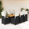 Set bistro de grădină, 9 piese, cu perne, negru, poliratan