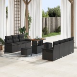 Gossi set de canapea de gradina cu 10 piese cu perne negru poliratan acacia, Gossi canapea de gradina cu 2 locuri cu perne negru poliratan, Gossi set