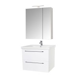 Set mobilier baie suspendat, cu lavoar ceramic, GN0541, front MDF, 60 cm, 2 sertare, glisiere soft close si dulap cu oglinda Celine, PAL, iluminare le