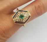 Splendid inel vintage art deco Franta aur,diamante,smarald,rubine si safire, 57 - 67, 18k, Galben