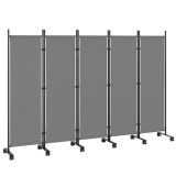 Outsunny Separator de cameră 5 piese 252 x 40 cm Paravan independent cu 12 roți Pliabil Separator DIY Gri &icirc;nchis | Aosom Romania