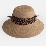 Palarie vară din paie maro cu panglică animal print, CMCLASS