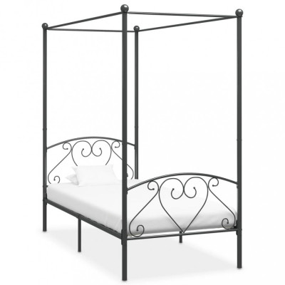 vidaXL Cadru de pat cu baldachin, gri, 120 x 200 cm, metal foto