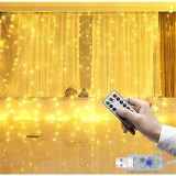 Коледна инсталация, Тип завеса, 3m x 3m, 300 LED, IP44, Бяла, USB и дистанционно с 8 функции, RIF REFCO &reg;