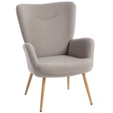 Fotoliu Modern Imbottito de Sufragerie HOMCOM, Fotoliu de Dormitor &icirc;n Țesătură Sherpa cu Spătar &Icirc;nalt și Brațe, Fotoliu Relax cu Cadru din Oțel pentru