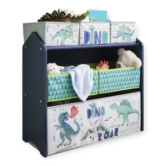 Raft pentru jucarii pentru copii GINGER HOME Organizator cu cutii de depozitare DINOSAUR