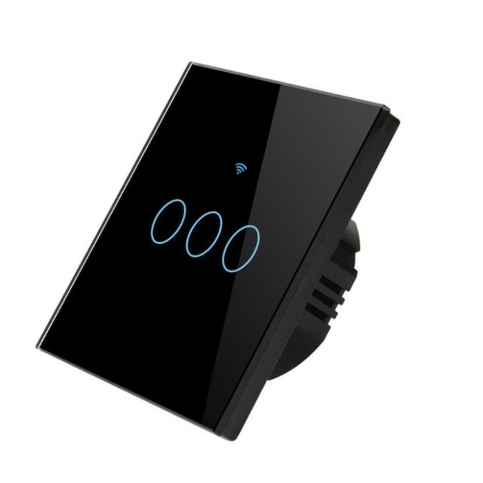 Intrerupator smart wifi, tuya smart life, touch, Home Light Switch cu control vocal APP, wi-fi 2, 4GHz+bluetooth, 3 buton, N+L, amazon alexa si google