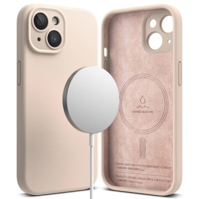 Husa pentru iPhone 15 Plus - Ringke Silicone Magnetic - Pink Sand foto