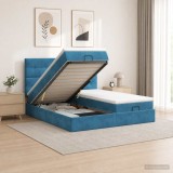 Cumpara ieftin Pat Ottoman cu Saltea si LED Albastru inchis 180 x 200 cm