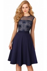 B768-44 Rochie eleganta fara maneci cu broderie florala
