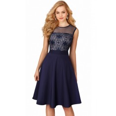 B768-44 Rochie eleganta fara maneci cu broderie florala