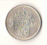 SV * Suedia 5 KRONUR 1955 * ARGINT * Regele Gustaf VI Adolf * AUNC+, Europa