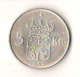 SV * Suedia 5 KRONUR 1955 * ARGINT * Regele Gustaf VI Adolf * AUNC+, Europa