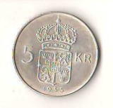 SV * Suedia 5 KRONUR 1955 * ARGINT * Regele Gustaf VI Adolf * AUNC+, Europa