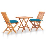 Cumpara ieftin Set bistro 3 piese cu perne albastru deschis, lemn masiv de tec