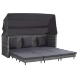 Canapea Extensibila 3 Locuri Gossi, Poliratan Gri cu Acoperis, 200x75x70cm, Perne Incluse