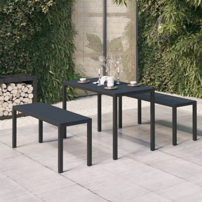 vidaXL Set mobilier de grădină, 3 piese, negru, WPC și oțel foto