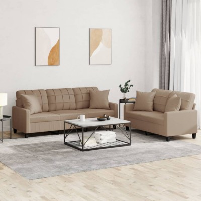 vidaXL Set de canapele cu perne, 2 piese, cappuccino, piele ecologică foto