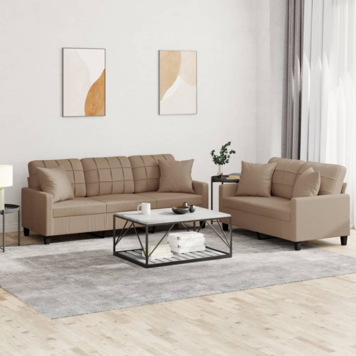 vidaXL Set de canapele cu perne, 2 piese, cappuccino, piele ecologică