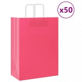 vidaXL Pungi de h&acirc;rtie 50 buc cu m&acirc;nere roz 32x17x44 cm