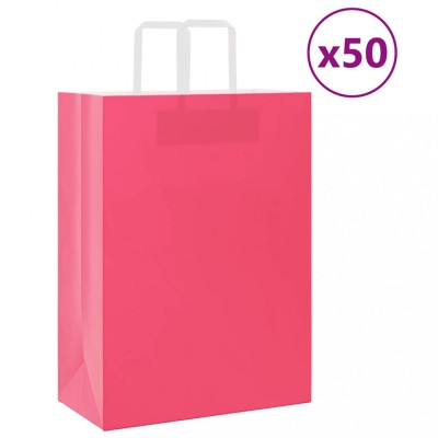 vidaXL Pungi de h&amp;acirc;rtie 50 buc cu m&amp;acirc;nere roz 32x17x44 cm 4101888 foto