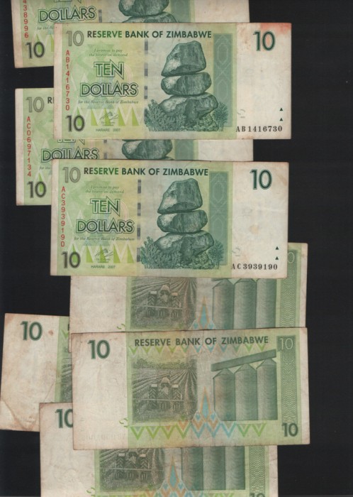 Zimbabwe 10 dollars 2007 pret pe bucata F-VF