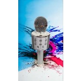 Microfon karaoke argintiu cu bluetooth și boxă